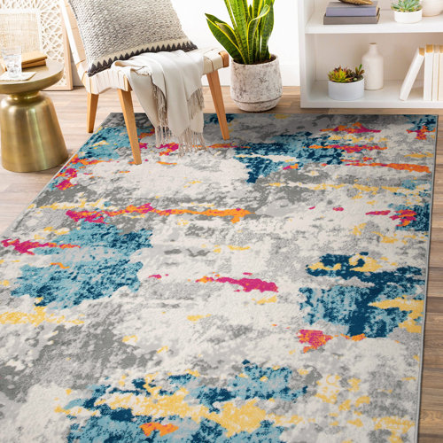 Wrought Studio Riegelsville Performance Blue/Pink/Orange Rug & Reviews